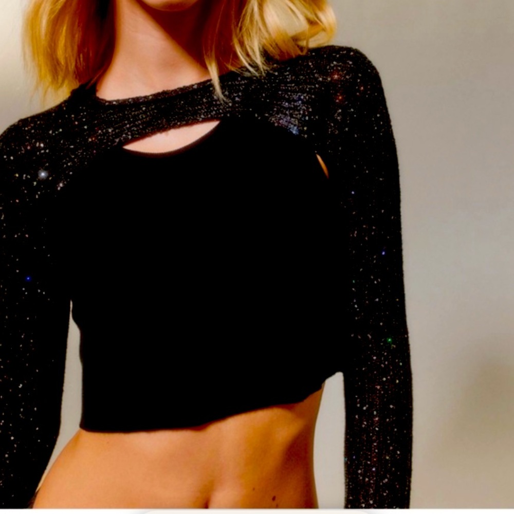 Urban Outfitters Shrug UO Brooke Sparkly Shrug Sweater Top Black XS TP